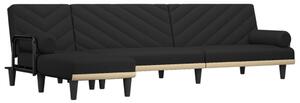 Canapea extensibilă în formă de L negru 260x140x70 cm textil