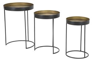Set 3 mese de cafea din metal Basket Grafit / Alama, Ø42,5xH60 / Ø35,5xH54 / Ø30,5xH49 cm