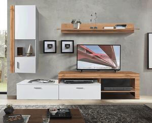 KONDELA Perete living, stejar wotan / alb, ALUBA