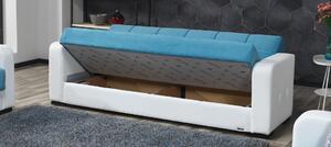Canapea extensibila cu lada de depozitare, tapitata cu stofa 3 locuri Destina Albastru / Alb K1, l222xA72xH83 cm