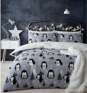 Lenjerie de pat din fleece Catherine Lansfield Penguin, 200 x 200 cm, gri