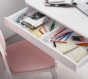 Masa de birou din pal, cu 1 usa si 2 sertare pentru tineret Selena Pink Alb / Roz, L120xl52xH75 cm