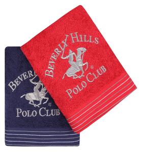 Set 2 prosoape baie din bumbac, Beverly Hills Polo Club 405 Bleumarin / Rosu, 50 x 90 cm