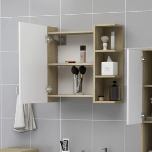 Dulap baie cu oglindă, alb/stejar Sonoma, 62,5x20,5x64 cm PAL