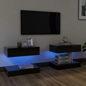 Comode TV cu lumini LED, 2 buc., negru extralucios, 60x35 cm