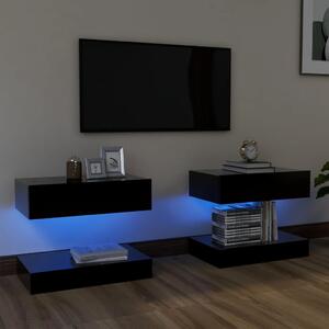 Comode TV cu lumini LED, 2 buc., negru, 60x35 cm