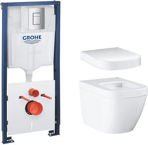 Set vas WC Grohe Euro Ceramic 3932800H, cadru încastrat cu buton și sigiliu Grohe Solido 39930000, 39331001