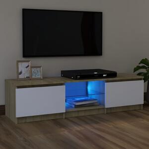 Comodă TV cu lumini LED, alb și stejar sonoma, 120x30x35,5 cm