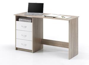 Masa de birou din pal, cu 3 sertare Adrianne Stejar Sonoma / Alb, L120xl50xH76 cm
