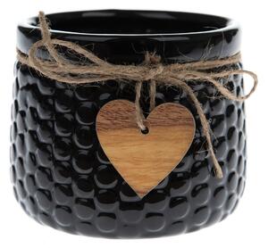 Recipient ceramic de ghiveci Wood heart, negru, 9 x 12,5 cm