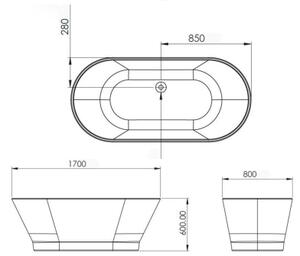 Cada baie freestanding ovala 170x80 cm galbena cu preaplin Fibrex, OSLO Galben