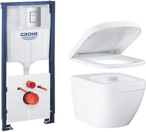 Set vas WC Grohe Euro Ceramic 39206000, cadru încastrat cu buton și sigiliu Grohe Solido 39930000, 39330001