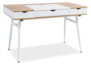 Masa de birou din pal si metal, cu 3 sertare Benny-151 Stejar / Alb, L120xl60xH76 cm