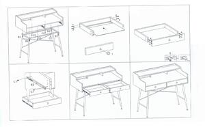 Masa de birou din MDF si metal, cu 2 sertare B-160 Stejar / Alb, L123xl56xH93 cm