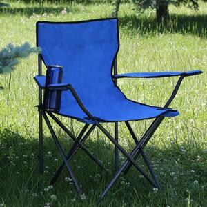 Set 2 scaune camping pliante cu brate, structura metalica, albastru
