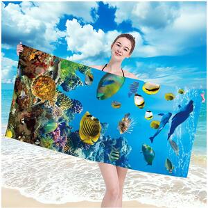 Prosop de plajă cu model subacvatic de delfini, 100 x 180 cm