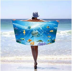Prosop de plajă cu model de rechin sub apă, 100 x 180 cm