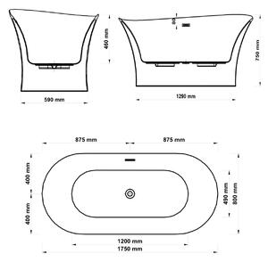 Cada baie freestanding, ovala, West Amena, acril, 175 x 80 cm