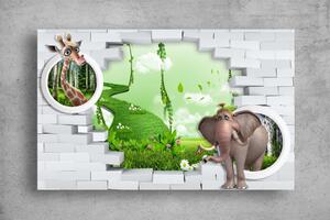 Tablouri Canvas - Copii - 3d girafa si elefantul