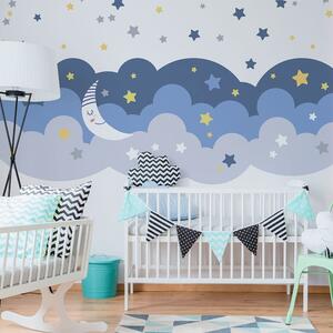 Autocolant Ambiance Scandinavian Clouds With Stars And Moon