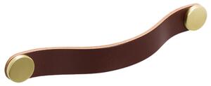 Maner Flexa din piele maro pentru mobilier, cu ornamente finisaj alama, L: 150 mm