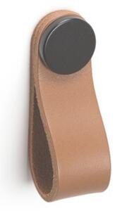 Maner, buton Flexa din piele bej pentru mobilier, cu ornament finisaj negru, L: 70 mm