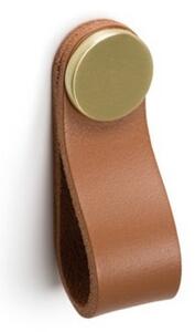 Maner, buton Flexa din piele bej pentru mobilier, cu ornament finisaj alama, L:70 mm
