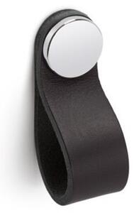 Maner, buton Flexa din piele neagra pentru mobilier, cu ornament crom lucios, L: 70 mm
