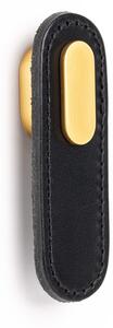 Maner, buton Oblong din piele neagra pentru mobilier, cu ornament finisaj auriu periat, L:70 mm