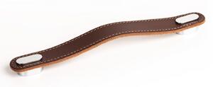 Maner Oblong din piele maro pentru mobilier, cu ornament finisaj crom lucios, L 197 mm