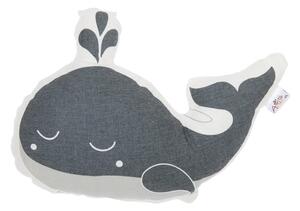 Pernă din amestec de bumbac pentru copii Mike & Co. NEW YORK Pillow Toy Whale, 35 x 24 cm, gri