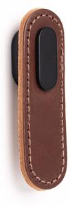 Maner, buton Oblong din piele maro pentru mobilier, cu ornament finisaj negru mat, L 70 mm