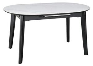 Masa extensibila ARES, ceramica/MDF/metal, alb mat cu efect de marmura/negru, 120-150×85×76 cm