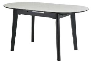 Masa extensibila ARES, ceramica/MDF/metal, bej mat cu efect de piatră travertin/negru, 120-150×85×76 cm