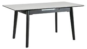 Masa extensibila OSTEN, MDF/lemn de cauciuc, alb mat cu efect de marmura/negru mat, 110-140×80×76 cm