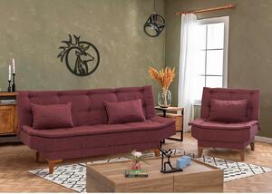 Set canapea extensibilă, Unique Design, 867UNQ1639, Lemn de fag, Rosu claret