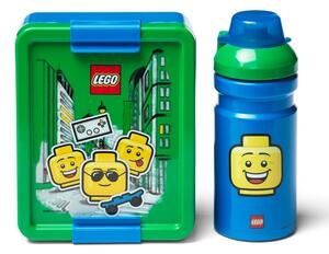 Set caserolă pentru gustări și sticlă LEGO® Iconic, verde - albastru