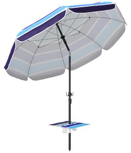 Outsunny Umbrelă de Plajă cu Măsuță și Suport pentru Pahare, din Metal și Poliester, Ø198x214 cm, Multicolor | Aosom Romania