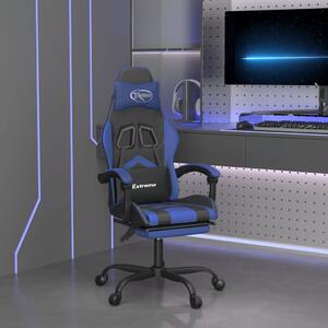 Scaun de gaming cu suport picioare, negru/albastru, piele eco