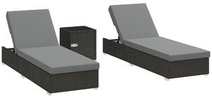 Outsunny Set 2 Șezlonguri de Grădină din Ratan cu Măsuță Laterală și Spătar Reglabil, 184x60x22 cm, Gri Închis | Aosom Romania