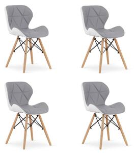 Set 4 Scaune Bucatarie/Dining Kross Alb-Gri Piele Ecologica