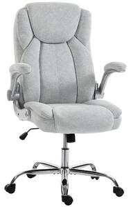 Scaun Ergonomic HOMCOM, Spătar Înalt, Tapițat în Catifea Imprimată, Cotiere Rabatabile, Alb Crem | Aosom Romania
