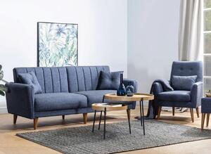 Set canapea extensibilă, Unique Design, 867UNQ1584, Lemn de carpen, Albastru inchis