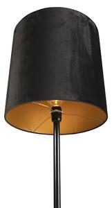 Lampă de podea neagră cu nuanță de velur neagră cu aur 40 cm - Simplo