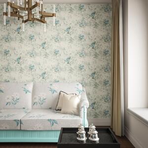 Tapet floral dormitor, albastru, model Septembrie
