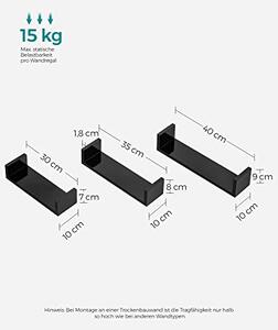 Set 3 etajere de perete, Songmics, Negru, 40x10x9 cm