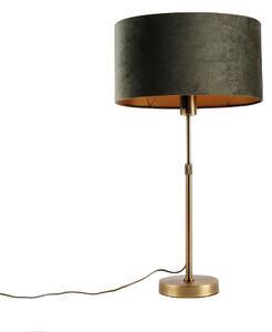 Lampă de masă bronz cu abajur oval din catifea verde 35cm - Parte