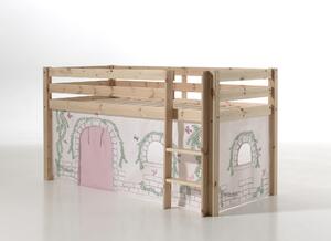 Pat etajat din lemn de pin, cu spatiu de joaca pentru copii Pino Birdy Natural, 200 x 90 cm