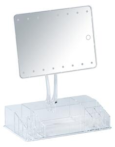 Oglinda cosmetica de masa, cu LED si organizator din plastic, Farnese Transparent, L27xl16xH36 cm