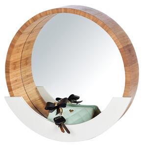 Oglinda pentru baie cu etajera, cu rama din bambus si MDF, Finja Natural / Alb, Ø39xA9,5xH38 cm